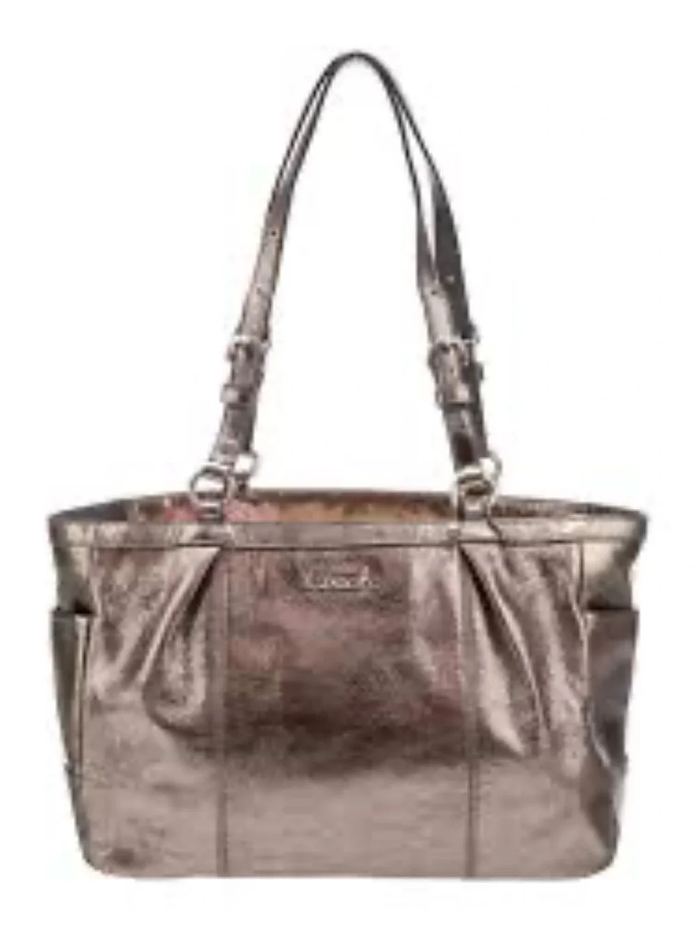 COACH Gallery East West Tote Metallic Leather Shoulder Bag Shimmering Bronze